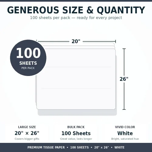 Miniatura 3 de Allgala Papel de regalo de seda, crepe de color, embalaje para regalos, 100 hojas de 20 x 26 pulgadas, color blanco, ideal para bodas, cumpleaños