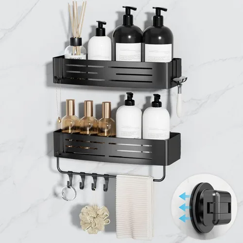 Miniatura 11 de Onemake Organizador de ducha con ventosa, estante de ducha de succión con ganchos portátiles, organizador de baño con barra de toalla
