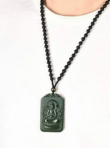 Miniatura 3 de China Natural Hetian Green Jade Nefrita tallado Zodiaco Protector Deidad Colgante Amuleto