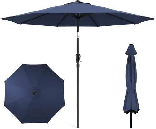 Miniatura 13 de HOMSHADE Sombrilla de patio al aire libre de 9 pies, sombrilla para mesa de mercado, piscina, terraza, protección UV UPF50+ con botón de Rojo