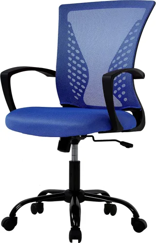 Miniatura 12 de HHS Silla de oficina ergonómica de malla, silla de computadora con soporte lumbar, reposabrazos de respaldo medio, giratoria, ajustable, para Negro