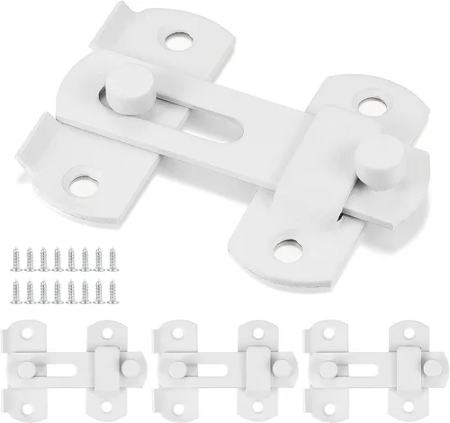 Miniatura 5 de INIRET Paquete de 4 pestillos para puerta de granero, 2.75 x 2.02 pulgadas, acero inoxidable blanco mate, cerraduras de puerta abatible, cerradura