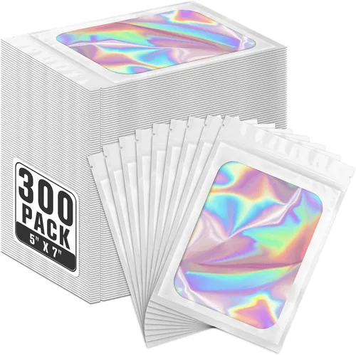 Miniatura 51 de ANZNKU Paquete de 300 bolsas multicolor para bolígrafos, bolsas holográficas de Mylar con ventana transparente, bolsas de embalaje a prueba