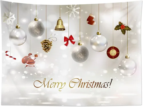 Miniatura 5 de LB Tapiz de Feliz Navidad, bola de Navidad y Papá Noel, tapiz de pared de copo de nieve de invierno, tapiz para colgar en la pared