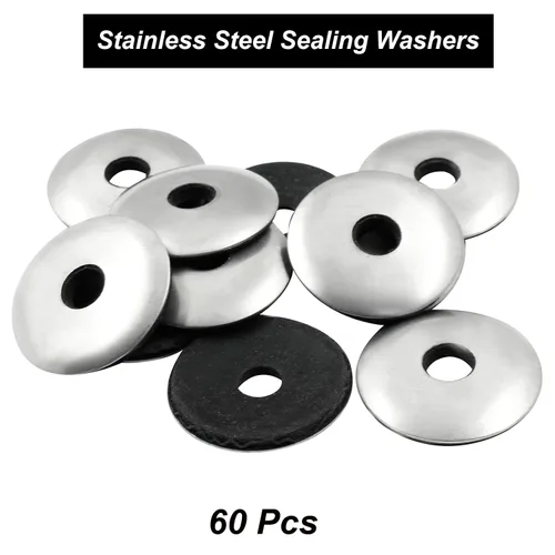 Miniatura 5 de Biaungdo 60 piezas de arandelas de neopreno de 1/4" x 1", arandelas de sello de neopreno EPDM de acero inoxidable, kit de surtido de juntas de goma