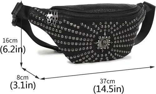 Miniatura 2 de Riñonera punk para mujer, bolsa de hombro tachonada, bolsa de hombro, Negro