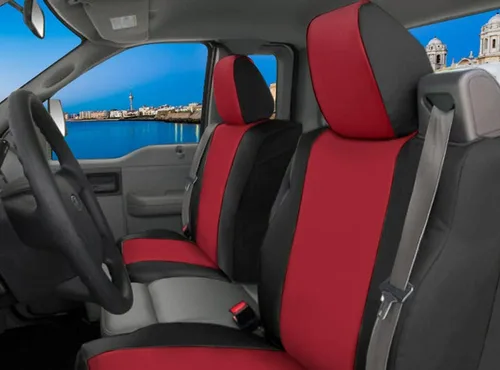 Miniatura 4 de CarsCover Fundas de neopreno para asientos delanteros de camioneta pick-up, ajuste personalizado, para Ford F150 2004-2008, lados rojo rosa y negro