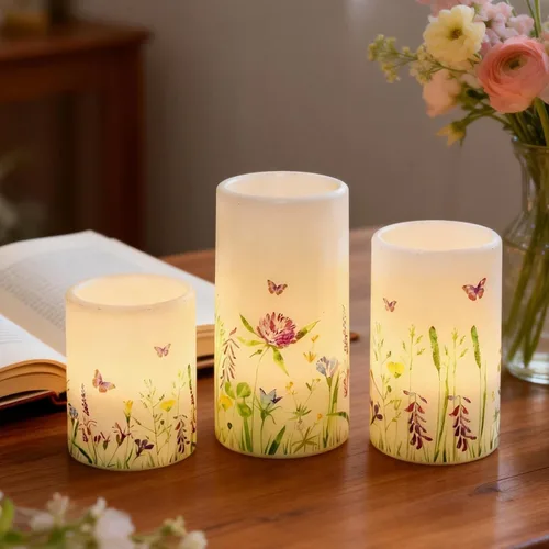 Miniatura 12 de Velas de Cristal de Hortensias Sin Llama con Temporizador Remoto Operadas con Batería Velas LED Parpadeantes de Pilar de Cera Real Decoración