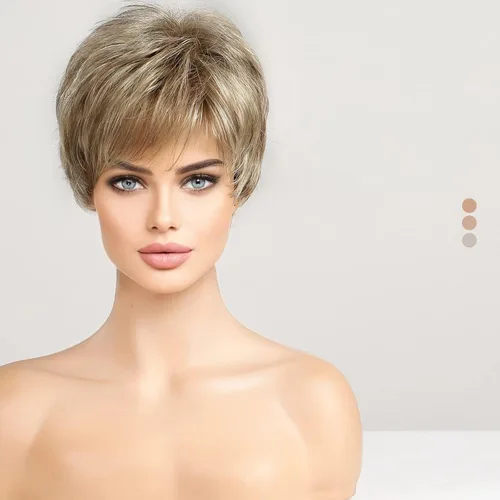 Miniatura 2 de HAIRCUBE Pelucas cortas de corte Pixie con textura de cabello humano para mujeres con flequillo pelucas sintéticas de repuesto - #17/101