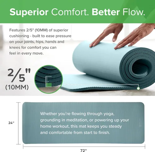 Miniatura 6 de Gaiam - Tapete de yoga, pilates y ejercicio, tapete grueso de 2/5 pulgadas (0.394 in) con correa de transporte fácil de sujetar para entrenamientos