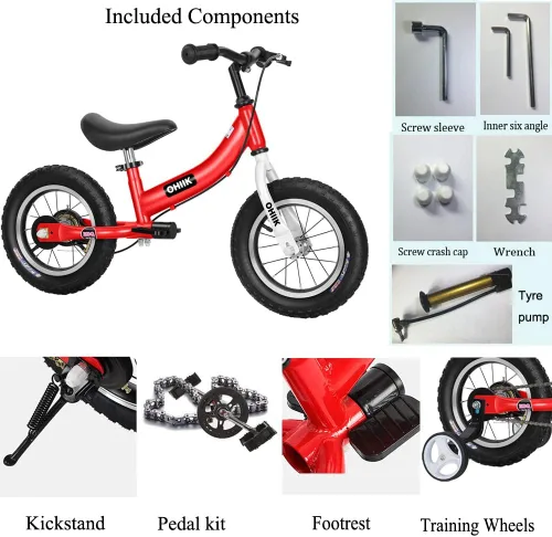 Miniatura 4 de Bicicleta de Equilibrio OHIIK 2 en 1 para Niños de 2 3 4 5 6 7 Años de Edad, Bicicleta de Equilibrio a Pedales, Bicicleta para Niños de 12 14 16 Rojo