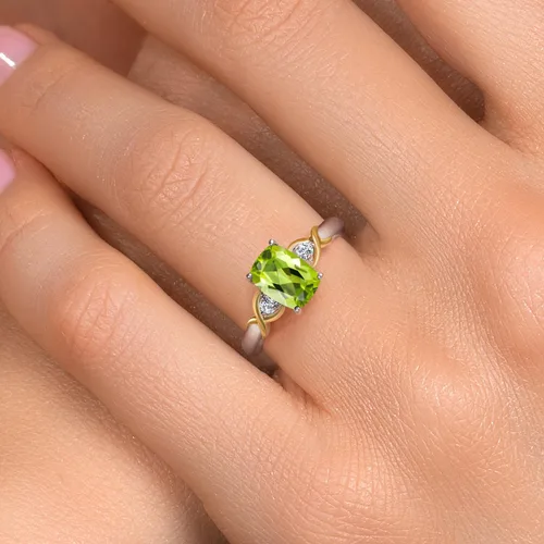 Miniatura 4 de Gem Stone King Anillo de compromiso de 3 piedras preciosas de plata 925 y oro amarillo de 10 quilates de 0.315 x 0.236 in de talla cojín y diamante