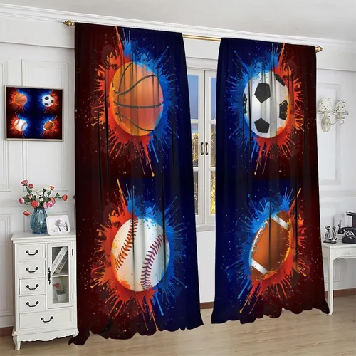 Miniatura 4 de Cortinas deportivas de baloncesto para niños, patrón de llama de bola 3D naranja, 42 pulgadas de ancho x 45 pulgadas de largo