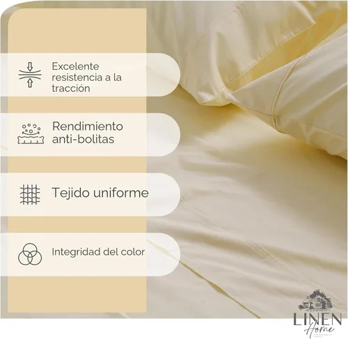 Miniatura 2 de Linen Home Juego de sábanas 100% de percal de algodón, fresco, ligero, sólido, tamaño queen, 4 piezas, 1 sábana encimera, 1 sábana ajustable, 03