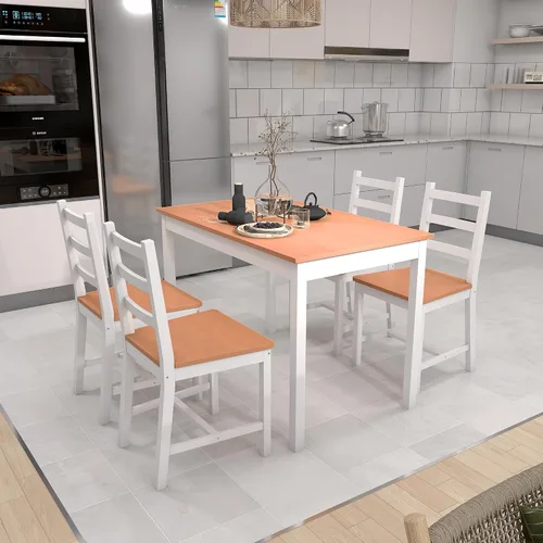Miniatura 7 de HOMCOM Juego de mesa de comedor para 4, 5 piezas, mesa de cocina moderna y sillas, juego de comedor de madera para espacios pequeños, rincón