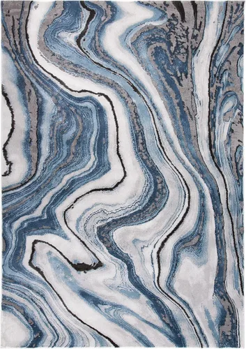 SAFAVIEH Craft Collection - Alfombra decorativa, 2'3" x 4', azul y gris, diseño abstracto moderno, no desprende pelusa y de fácil cuidado, ideal