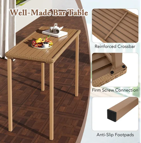 Miniatura 7 de Tangkula Mesa de bar para patio, marco de metal rectangular resistente, mesa de altura de mostrador de 48 pulgadas, para patio trasero, piscina