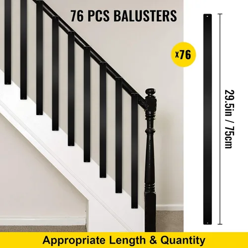Miniatura 3 de VEVOR Balaustres de metal para escaleras, 29.5 x 1 pulgadas, husillos decorativos de barandilla de aleación de aluminio plana, paquete de 51