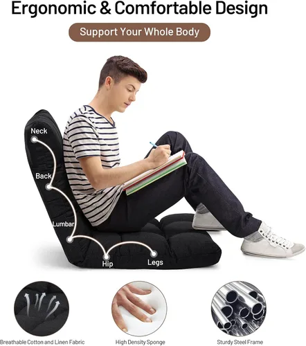 Miniatura 4 de Giantex Sofá de suelo, silla de videojuegos con 14 posiciones ajustables, respaldo acolchado, asiento acolchado para el suelo, silla plegable