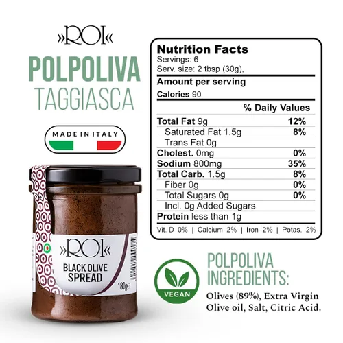 Miniatura 2 de ROI Ligurian Taggiasca Tapenade Olive Spread - Sándwich para untar y bruschetta, Tapenade de oliva para antipasto, salsas, galletas, pan, aperitivos