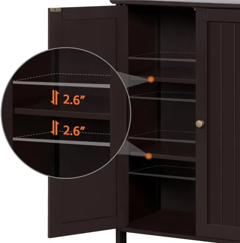 Miniatura 5 de Topeakmart Armario de piso de baño con puertas dobles Armario de almacenamiento independiente con estantes ajustables, diseño anti-caída, espresso