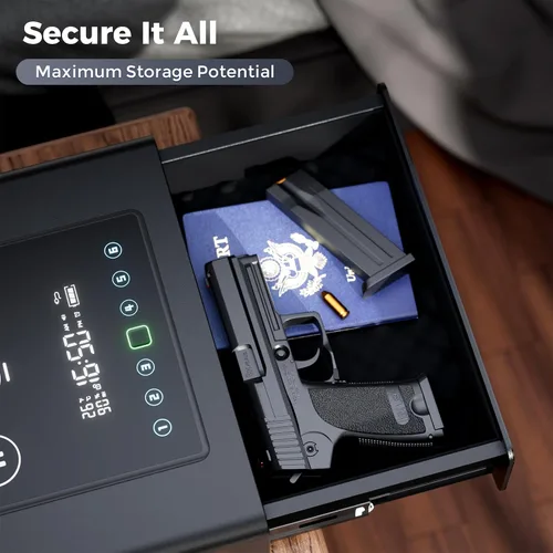Miniatura 6 de Yoqimi - Caja fuerte biométrica inteligente para pistola con teléfono 3 en 1 y carga inalámbrica de reloj, 3 maneras de acceso rápido para pistola