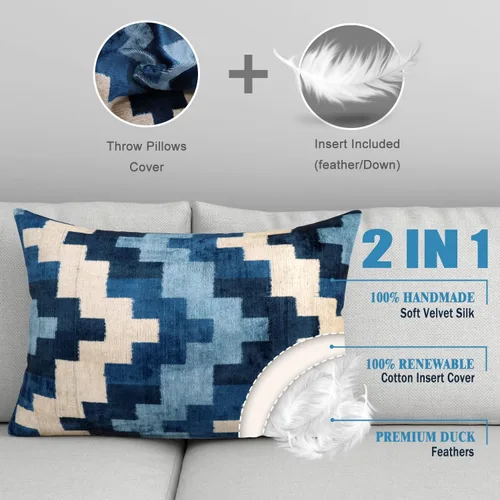 Miniatura 6 de CANVELLO -Exquisita almohada/cojín de plumón: almohadas de plumas elegancia y arte Almohadas icónicas con diseño Ikat Seda de terciopelo suave