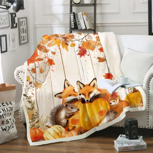 Miniatura 10 de Manta de temporada de otoño para niños y niñas, bonito forro polar de conejo de dibujos animados, regalos de feliz día de Acción de Gracias