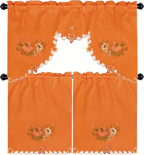 Miniatura 7 de Juego de cortinas bordadas de bastón de caramelo para ventana de cocina con cenefa y niveles para las fiestas navideñas (Bastón de caramelo)