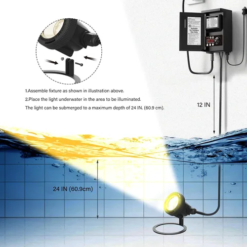 Miniatura 4 de GOODSMANN Iluminación de paisaje, 4 unidades, luces LED sumergibles bajo el agua, luces de fuente al aire libre, 5.4 W, 135 lúmenes, 2900 K, blanco