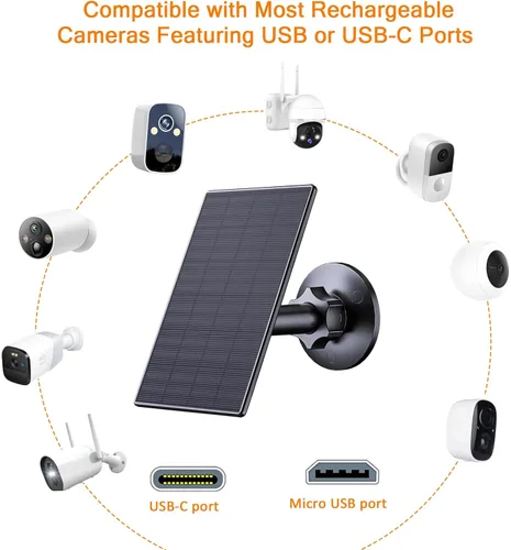 Miniatura 2 de Zivif Panel solar de 2 W para cámaras de seguridad, cargador solar con puerto micro USB y USB-C para cámara de seguridad de batería recargable