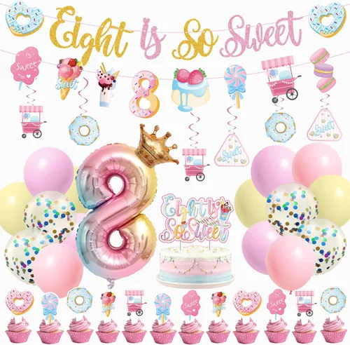 Miniatura 10 de JUYRLE Decoraciones de 3er Cumpleaños Feliz para Niñas - decoraciones de tercer cumpleaños rosa, decoración de fiesta de cumpleaños de helado
