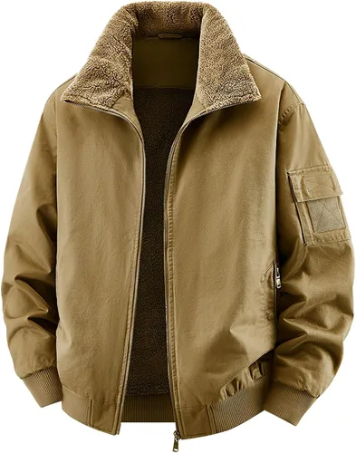 Miniatura 9 de Eisctnd Chaqueta bomber de invierno con forro de sherpa para hombre, abrigo de forro polar cálido resistente para hombres con bolsillos