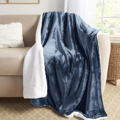 Miniatura 2 de Manta de Tiro Sherpa Súper Suave Reversible Ultra Lujosa de Felpa, 60 x 70 pulgadas, Azul Marino/Blanco