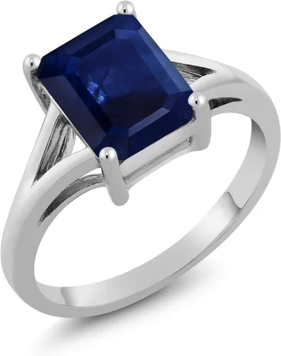Gem Stone King Anillo de compromiso solitario con diseño clásico de vástago dividido para mujer, plata de ley 925, piedra natal de piedra preciosa