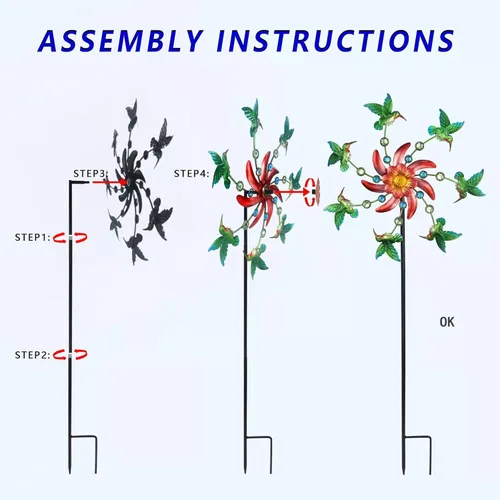 Miniatura 6 de COOZZYHOUR Molino de viento de colibrí de 39 pulgadas para estaca de patio y jardín, molino de viento de metal para exteriores, esculturas de viento