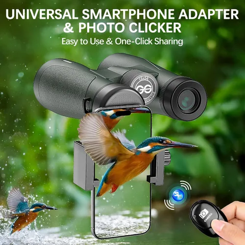 Miniatura 5 de Prismáticos de 15 x 54 para adultos de alta potencia con arnés, adaptador de teléfono y control remoto de cámara Bluetooth, binoculares impermeables