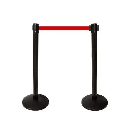 Miniatura 7 de Juego combinado de barrera de puntal de seguridad de cola de cinturón retráctil HT de 40 pulgadas (2 postes de cinturón negro)
