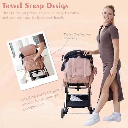 Miniatura 6 de Mochila para pañales de gran capacidad, bolsa de viaje para mamá, impermeable y elegante con cambiador, bolsa de bebé para mujeres y niñas Rosa