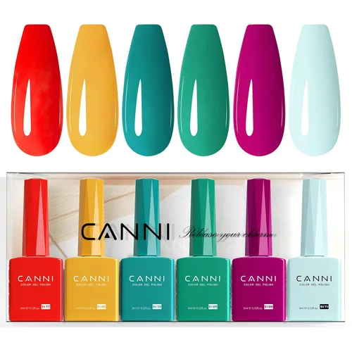 Miniatura 23 de CANNI Juego de esmaltes de uñas en gel sin hema de 9ml - Kit de manicura de gel para uñas rosa claro de 6 piezas, esmalte LED de remojo fácil
