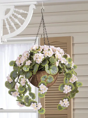 Miniatura 2 de OakRidge Miles Kimball - Cesta colgante de geranio artificial totalmente montada, 10 pulgadas de diámetro y cadena de 18 pulgadas, diseño de flores