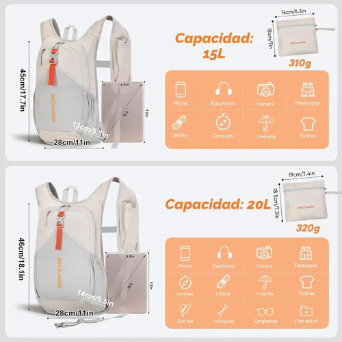 Miniatura 4 de BECOJADDE - Mochila de senderismo pequeña de 15 L para hombres y mujeres, plegable, ultraligera, para viajes, camping, actividades al aire libre