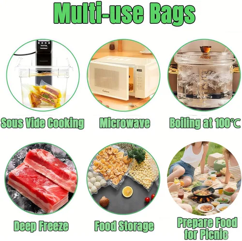 Miniatura 8 de 200 bolsas selladoras al vacío para bolsas de congelador para ahorro de alimentos, bolsas de 100 cuartos de galón, 8 x 12, 100 galones, sellado al