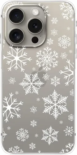 Blingy's Funda para iPhone 15 Pro, bonito patrón de Navidad con diseño de copos de nieve de invierno, funda protectora transparente de TPU suave