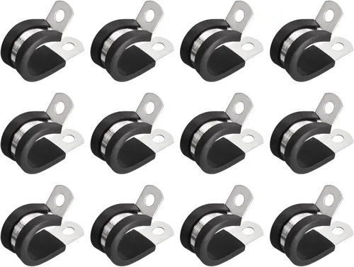 Miniatura 16 de uxcell Abrazadera de cable de 1/2 pulgada (0.472 in) de acero inoxidable 304 Abrazadera aislada acolchada de goma de acero inoxidable en forma de R