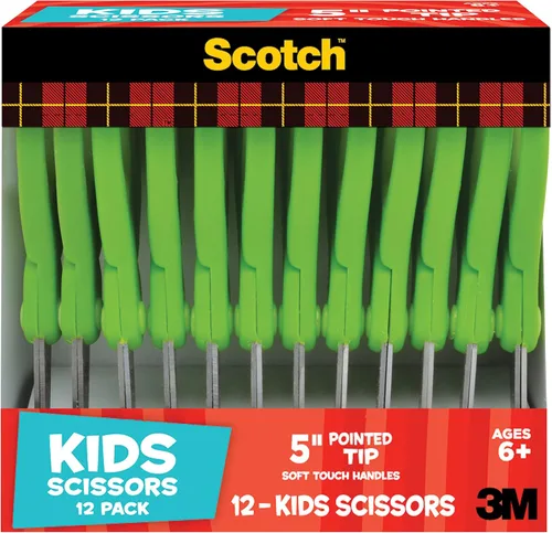Miniatura 6 de Scotch Tijeras puntiagudas suaves al tacto de 5 pulgadas, paquete de 12 unidades, color verde, paquete de 6