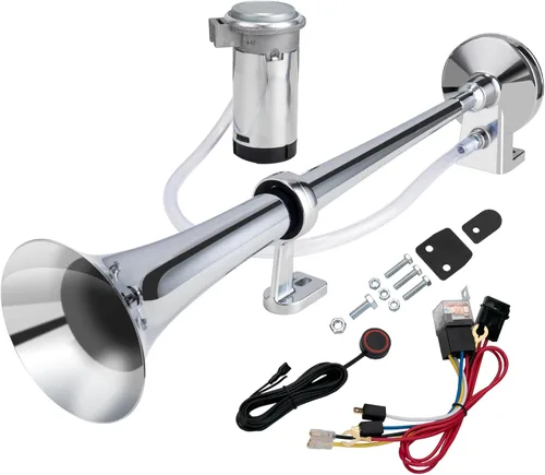 Miniatura 10 de Kit de bocina de tren ruidosa para camión, bocina de automóvil súper ruidosa de 150 DB 12 V, bocina de aire de trompeta de zinc cromado de 18