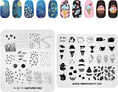 Miniatura 4 de KADS 10 piezas de placas de estampado de uñas, plantillas de arte de uñas, herramienta de bricolaje, corazón, conejo, flor, helado, parapente