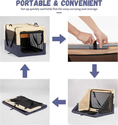 Miniatura 6 de PETSFIT Jaula portátil suave de 30 pulgadas para perros – Marco resistente en espiral patentado, perrera plegable para perros medianos, 3 puertas