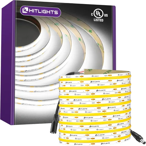 Miniatura 14 de HitLights COB - Tira de luces LED de color blanco cálido, cinta de luz de 12 V, 2700 K, 16.4 pies, 2640 LED, 426 lm/ft, CRI 90+, IP30, iluminación